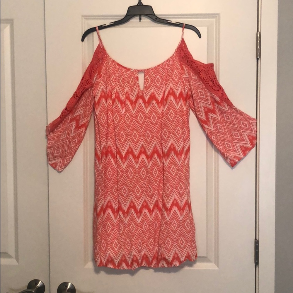 Coral long sleeve mini dress